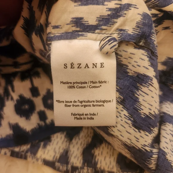 Sezane Printed Ruffle Cotyon Blue Button Down Blouse Size 42 US 10 - Picture 3 of 12